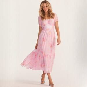 LoveShackFancy Angie Cold Shoulder Floral Midi Dress in Summer Morning Size 8